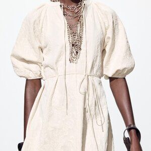 Zara Belted Jacquard Dress in Ecru
